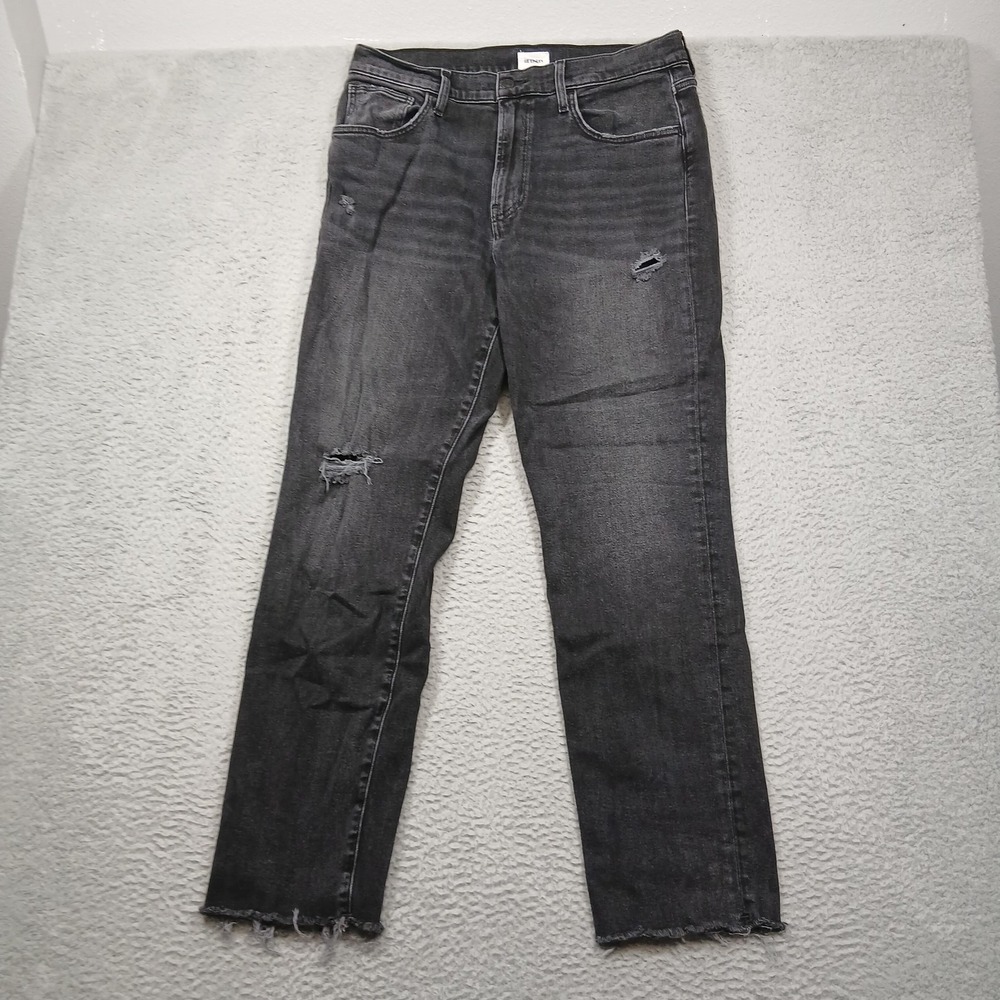 Hudson Royce Straight Jeans Mens 34x32 Black Sutro Distressed Raw Hem Stretch